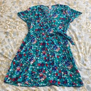 Teal, red white, and blue wrap dress. Size 10. J. Crew.